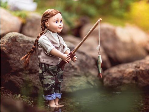 The Queen's Treasures 18 Inch Doll Clothes & Accessories, 4 Pc Fishing Outfit with Pants, Hat, Vest & Shirt, Compatible for Use with American Girl...