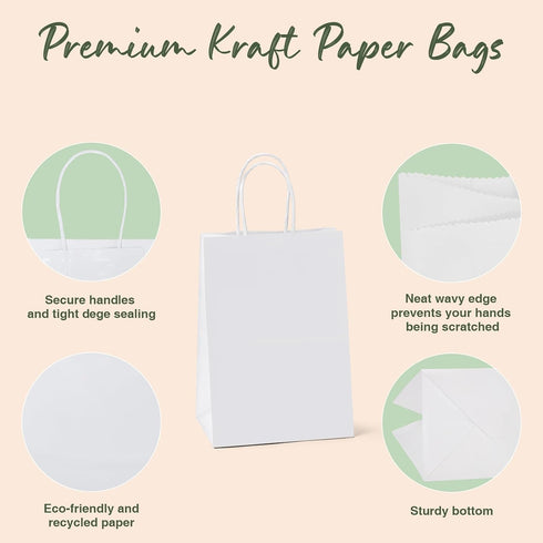 GSSUSA 5.25x3.75x8 20Pcs White Paper Bags With Handles?Small Gift Bags for Shopping,Craft,GroceryParty,Retail,Lunch,Business,Wedding,Merchandise,B...