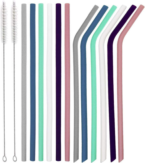 Senneny Set of 12 Silicone Drinking Straws for 30oz and 20oz - Reusable Silicone Straws BPA Free Extra Long with Cleaning Brushes- 6 Straight + 6 ...