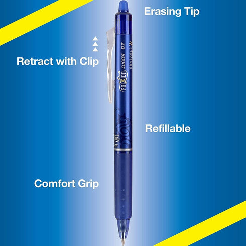 Pilot Frixion Erasable Pens - 6 Pack of Blue Ink Pens + 4 Bonus Refills - Frixion Clicker Erasable Pens Retractable Gel Ink Pen - Fine Point 0.7 m...