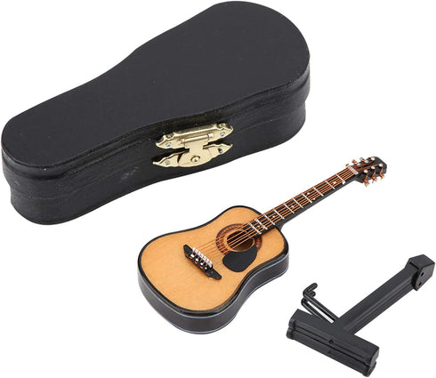 Miniature Guitar Model, Wooden Mini Guitar with Stand and Case, Dollhouse Guitar, Musical Instrument Model Home Decor(10CM)...