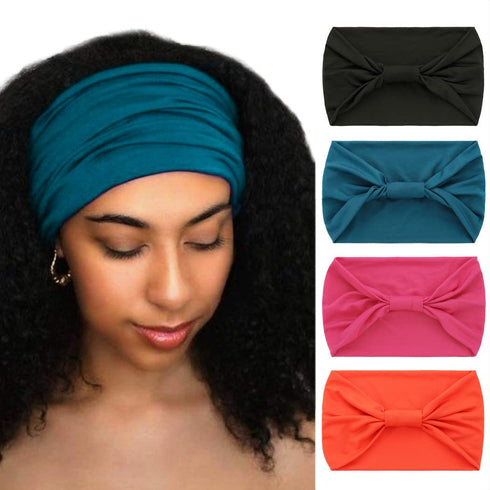 Woeoe African Headbands Knotted Hairbands Black Yoga Sport Head Wraps Wide Elastic Head Scarf for Women and Girls (Pack of 4)...