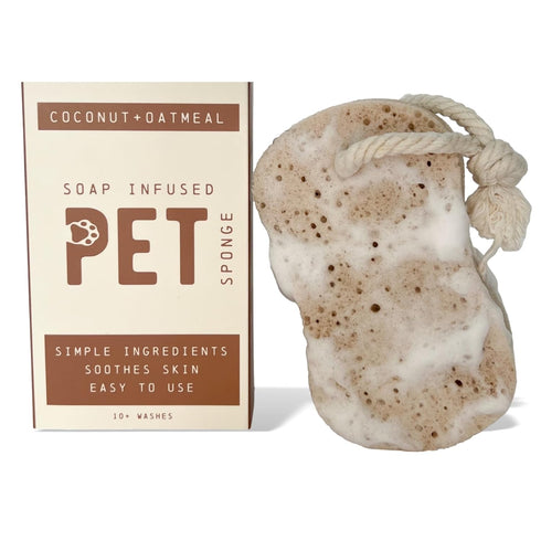 Pet Sponge with Soap-Infused | Coconut Oatmeal Formula for Cats & Dogs | Simple Ingredients & Soothes Skin | 10+ Washes, brown...