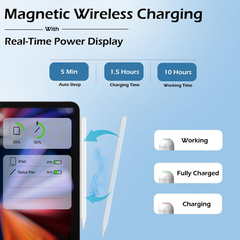 Wireless Charging Stylus Pen for iPad with Palm Rejection and Quick Charge, Compatible with iPad Pro, Air, Mini - Perfect for Drawing and Note-Tak...