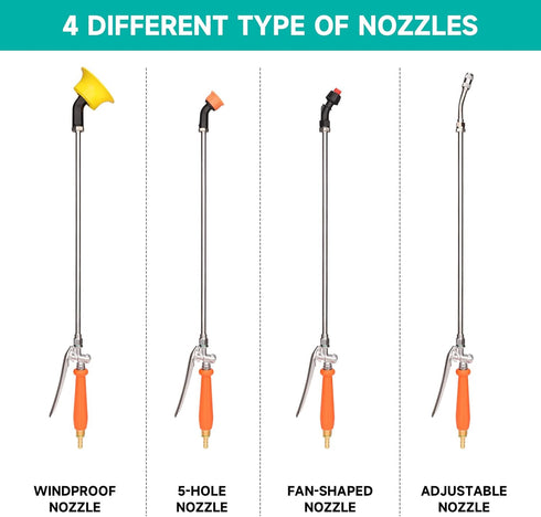 Sprayer Wand with 4 Different Types of Nozzles, Replacement Sprayer Wand with 1/4" & 3/8" Brass Barb for Most Sprayer Hoses, Built-in Stainless St...