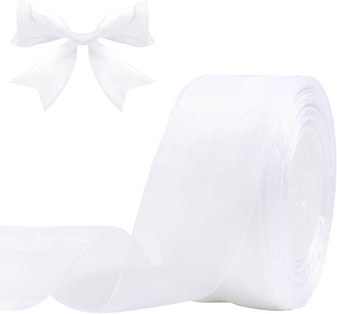 White Sheer Organza Ribbon for gift wrapping 2 inch 50 Yards Chiffon Ribbon for Flower Bouquet Crafts ribbon for Wedding, Wreaths, Invitations Dec...