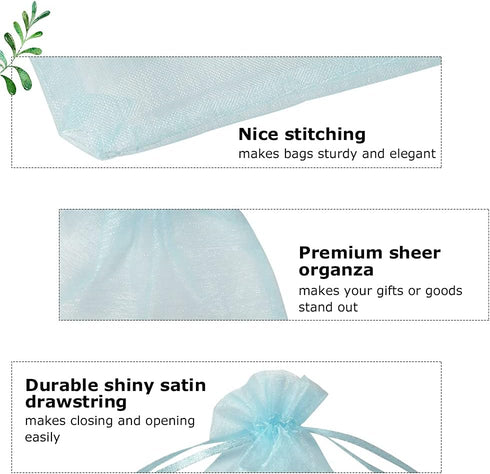 HRX Package 100pcs Organza Favor Bags 4 x 6 inch, Light Blue Mesh Bags Drawstring Sheer Jewelry Pouches for Small Gift Baby Shower Party Candy...