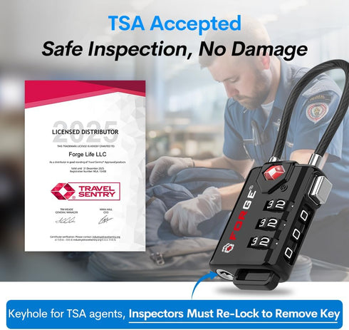 TSA Approved Cable Luggage Locks, Re-settable Combination with Alloy Body, Black 2 Locks....