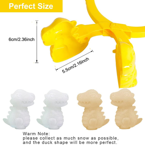 4 Pcs/Set Snowball Maker Clips, Dinosaur Shaped Snow Ball Maker Clips Clamps Outdoor Winter Play Snow Toys Plastic Sand Molds Clay Tools for Kids ...