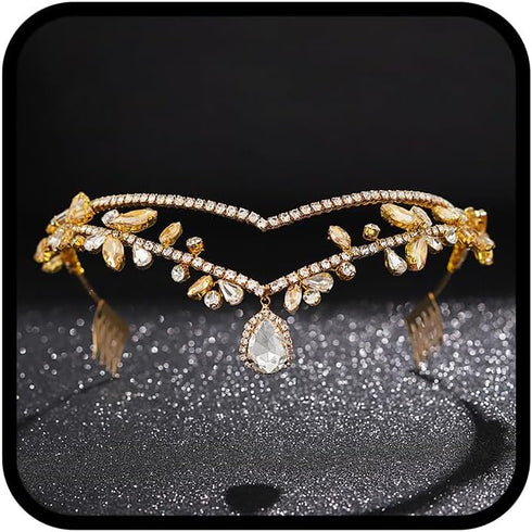 CLOACE Rhinestone Headband Gold Leave Pendant Headpiece Bride Wedding Crystal Hair Accessories for Women and Adult...