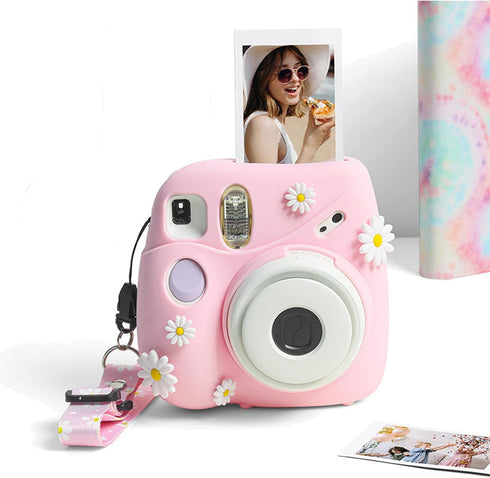 Silicone Case Lens Cap Set for Fujifilm Instax Mini 7+ 7 Plus Instant Camera Skin Accessories, Protective Carrying Case Cover with Adjustable Shou...