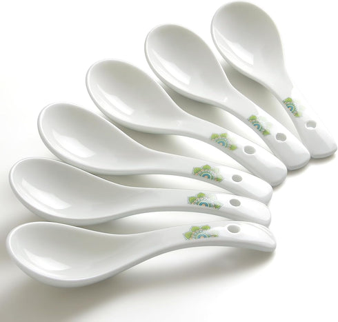 Soup Spoons,5.5" Asian Soup Spoons Set of 6, Ceramic Chinese Soup Spoons White Ceramic Dessert Spoons Rice Spoon for Ramen Pho Wonton Dumpling Mis...