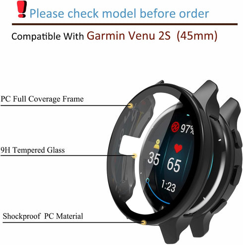 5-Pack Screen Protector with Tempered Glass Compatible with Garmin Venu 2 / Garmin vivoactive 4 Smartwatch, Hard PC Bumper Case Ultra-Thin Scratch...