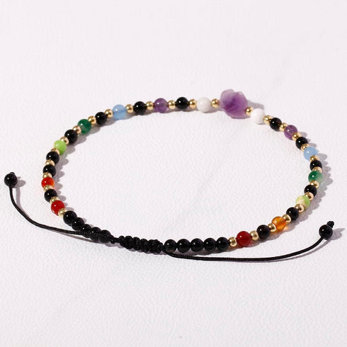Real 7 Chakra Anklet Summer Beach Black Agate Amethyst Raw Stone Ankle Bracelets for Women Spiritual Healing Crystals Energy Yoga Meditation Gifts...