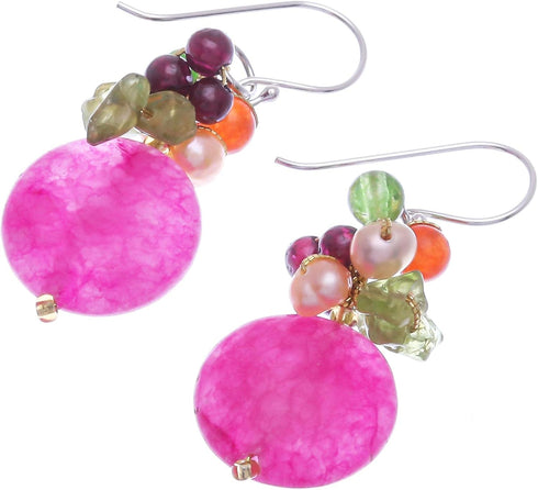 NOVICA Artisan Handmade Cluster Earrings Gemstone Beaded Dangle .925 Sterling Silver Thailand Birthstone 'Thai Joy'...