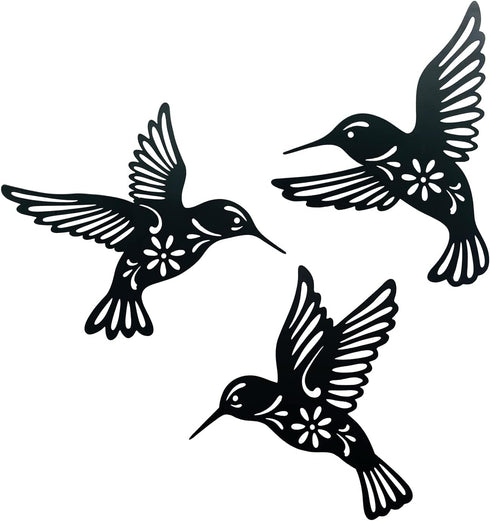 VividLadybug Metal hummingbird wall art decor, 9inch set of 3 black Concise Decoration Hanging for living room bedroom bathroom Kitchen Patio Balc...