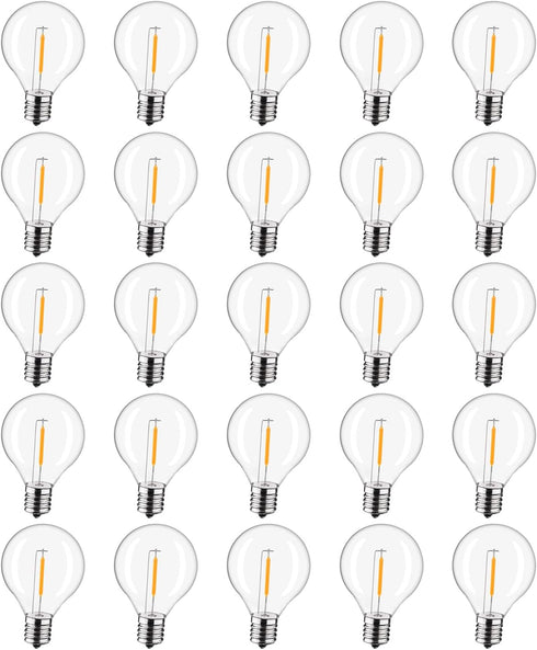 25-Pack G40 LED Replacement Light Bulbs, E12 Screw Base Shatterproof Globe Bulbs for Outdoor String Lights, 0.6Watt Equvalent to 5 Watt Incandesce...