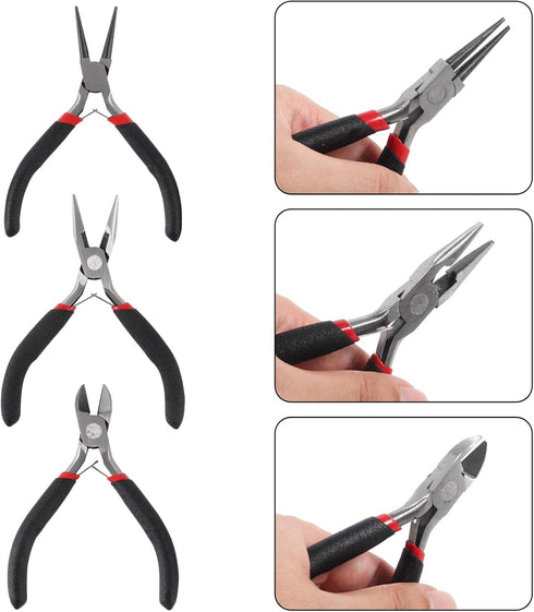 D-FLIFE 8pcs Jewelry Making Tools Kit for Jewelry Crafting and Jewelry Repair -3pcs Jewelry Pliers,2pcs Rolls of Copper Wire in Silver and Gold, 1...