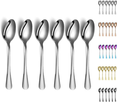 Dinner Spoons, Kyraton 6 Pieces 7.5" Stainless Steel Table Spoon, Soup Spoons, Dessert Spoons Sliverware Dishwasher Safe Set of 6...