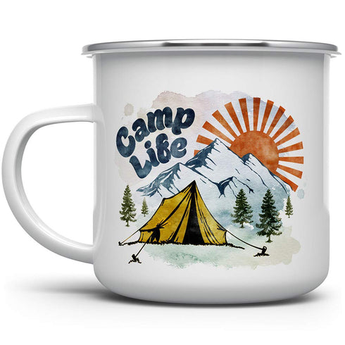 Camp Life Enamel Campfire Mug, Outdoor Camping Coffee Cup, Mountain Nature Hiking Lover Gift (12oz)...