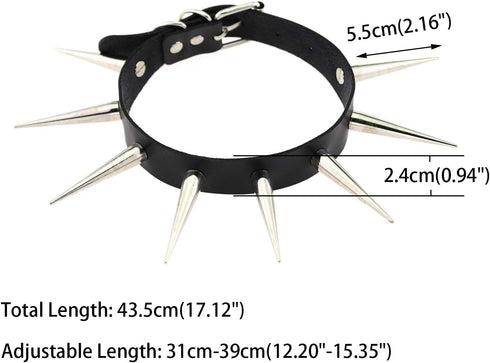 Unisex Simulated Leather PU Punk Rock Gothic Black-tone/Silver-tone Very Long 5.5cm(2.16") Spikes Rivets Choker Collar Necklace (16 Colors)...
