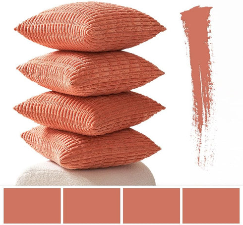 MIULEE Pack of 4 Coral Corduroy Decorative Throw Pillow Covers 20x20 Inch Soft Boho Striped Pillow Covers Modern Farmhouse Home Decor for Sofa Liv...