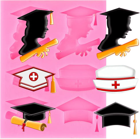 Nurse Graduation Themed Fondant Molds Doctor Nurse Grad Hat Silicone Mold for DIY Cake Decoration Cupcake Topper Chocolate Candy Gum Paste Polymer...