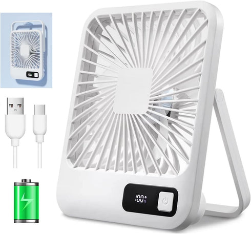 Desk Fan Battery Operated Fan, USB Rechargeable Desktop Fans Small Quiet 180° Foldable Portable Fan for Office Bedroom Travel Outdoor, 5 Speeds Ad...