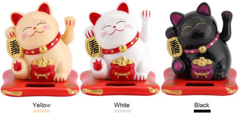TOPINCN Solar Luck Cat Cute Wealth Welcoming Cats Waving Arm Home Display Car Decor Yellow White Black (Black)...
