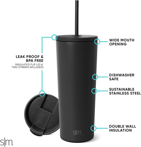 Simple Modern Insulated Tumbler with Lid and Straw | Iced Coffee Cup Reusable Stainless Steel Water Bottle Travel Mug | Gifts for Women Men Her Hi...