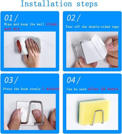 LEFTSTARER 4 Pack Sink Sponge Holder for Kitchen Sink Premium SUS304 Stainless Steel Rustproof Waterproof Quick Drying Small Strong Adhesive Spong...
