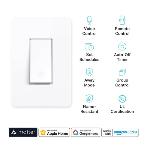Kasa Matter Smart Light Switch: Voice Control w/Siri, Alexa & Google Assistant | UL Certified | Timer & Schedule | Easy Guided Install | Neutral W...