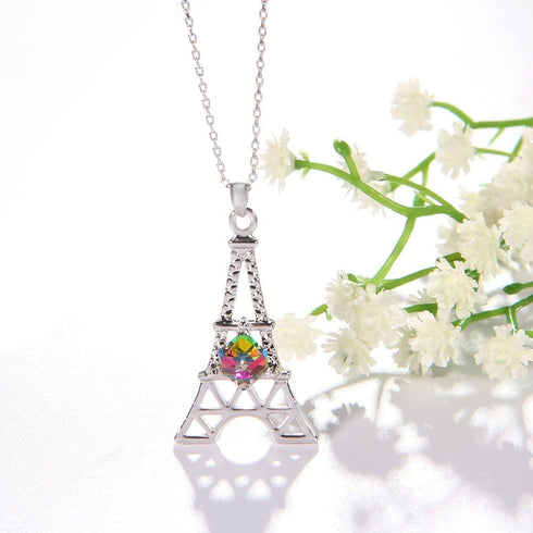 Paris Eiffel Tower Charm Pendant Necklace For Women Rose Gold/Platinum Plated Jewelry Crystal Necklaces...