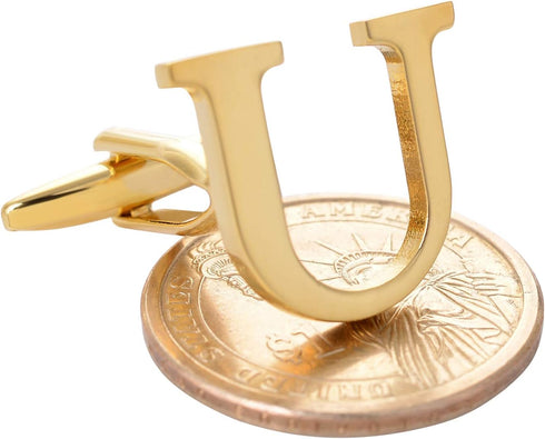 Men's Gold Letter U Cufflinks 1 Pair with Gift Box (U)...
