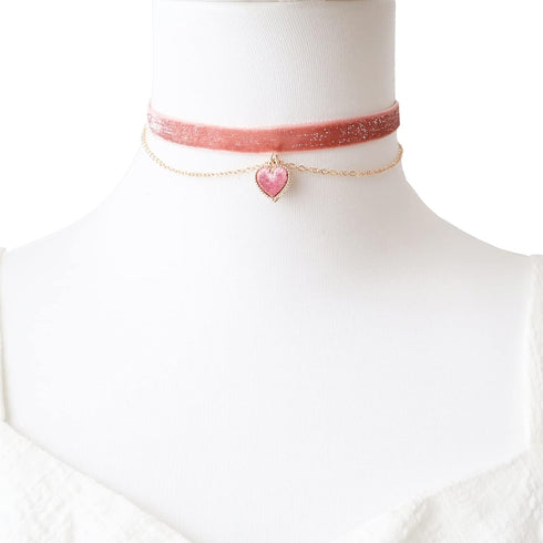 2Pcs Bling Bling Velvet Choker Necklace Set with Heart Pendant - Romantic Pastel Pink and Mint Green - Adjustable Collars for Women...
