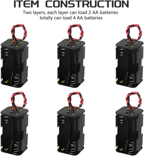 WMYCONGCONG 6 PCS 4 x 1.5V AA Battery Holder Case Box with Black Red Wire Leads...