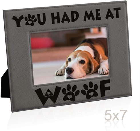 KATE POSH - You Had Me At WOOF Engraved Leather Picture Frame - Dog Lover Gifts, 5x7-Horizontal...