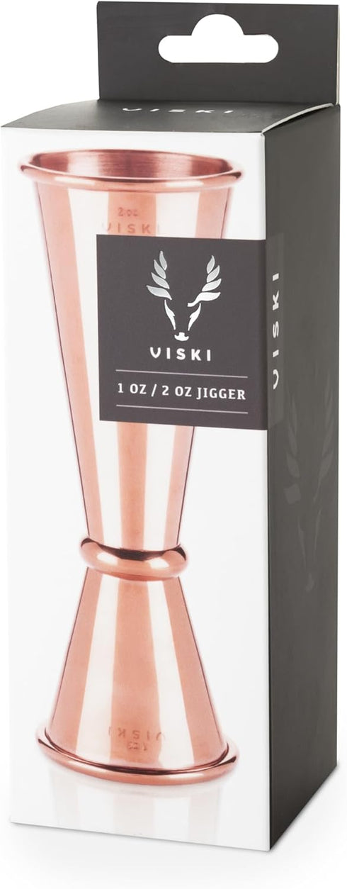 Viski Japanese Style Double Jigger for Cocktails, Bar Kit Essential, 1oz and 2oz with Interior Measurements, Rose Copper...