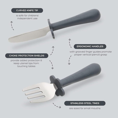Grabease Toddler Silverware Set Forks Spoons and Knives Set Toddler Utensils Feeding Supplies, BPA and Phthalates-Free, Dishwasher Safe, Gray...
