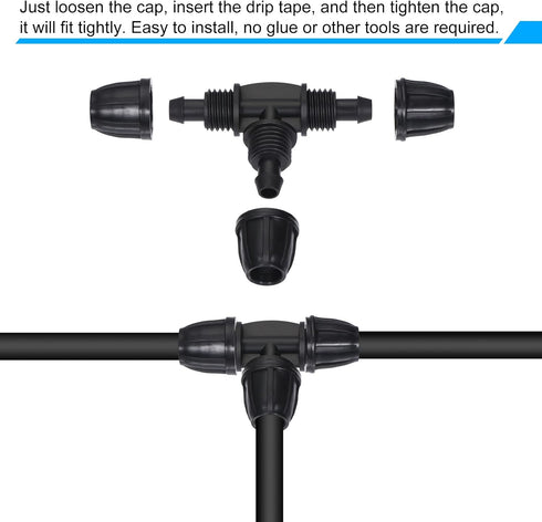 MECCANIXITY Drip Irrigation Barbed Tee 3-Way Fitting 8mm/11mm Tubing for Garden Drip Tape Tubing Sprinkler System Black Pack of 15...