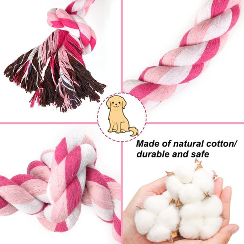 Dog Rope Toys, 3 Knots Chew Rope Toy for Small, Medium and Large Dogs, Natural Cotton Dog Pull Rope for Tug of War and Teeth Cleaning (Pink)...