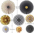 Gold Black Paper Fans Flower for Halloween Party Decorations,black2,Set of 8...