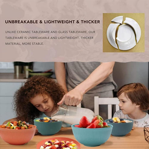 Cereal Bowls Unbreakable 24 OZ, Plastic Bowls Reusable Light Weight Bowl, Microwave and Dishwasher Safe BPA Free Cereal Bowls heat Straw Bowl for ...