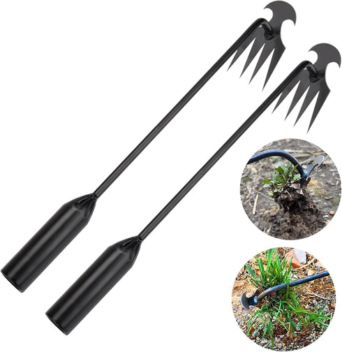 Weed Puller Tool Gardening Tools Set of 2 Uprooting Weed Pulling Tool, 4 Teeth Manganese Steel Forged Weeding Tool for Vegetable, Portable Hand We...
