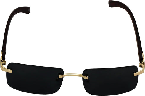 Elite Slim Rimless Rectangular Metal & Wood Art Aviator Sunglasses...