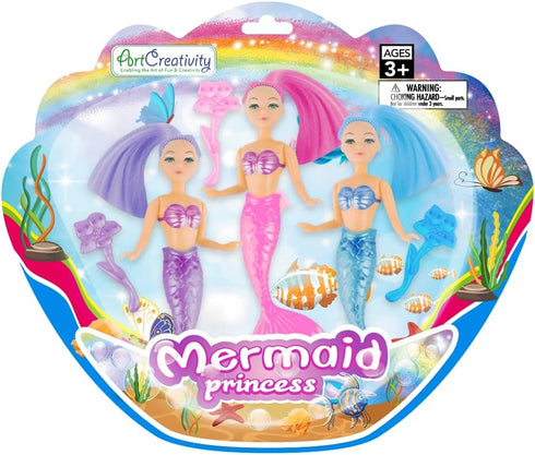 ArtCreativity Mermaid Playset for Girls, Mermaid Toys Set with 3 Figurines & 3 Brushes Princess Party favors for Children, Best Birthday Gift for ...