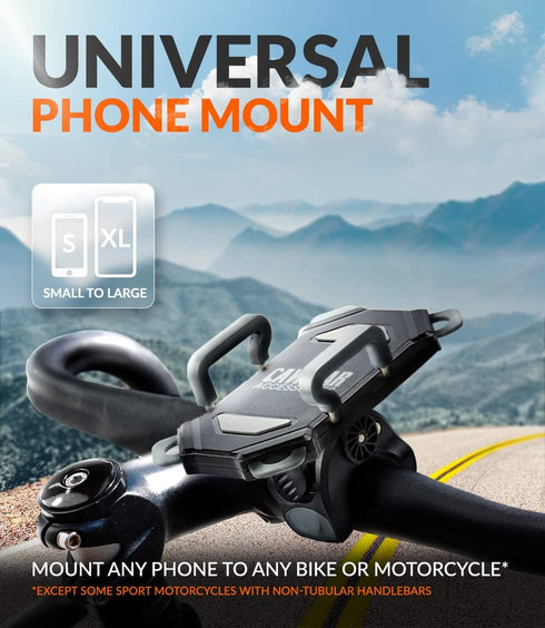 Bike & Motorcycle Phone Mount - For iPhone 14 (13, Xr, SE, Plus/Max), Samsung Galaxy S22 or any Cell Phone - Universal Handlebar Holder for ATV, B...