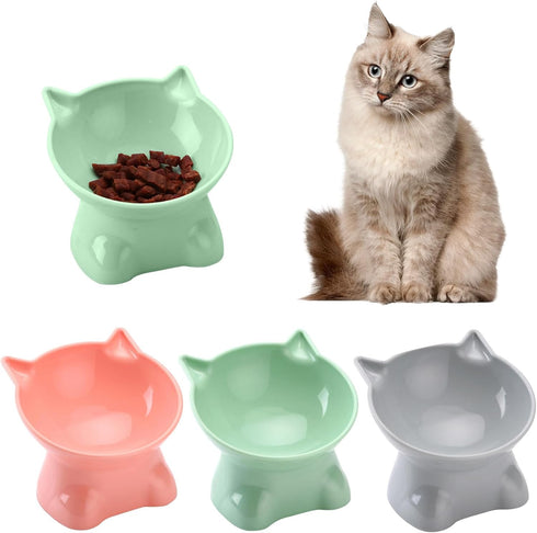 3PCS Elevated Cat Bowls, 15° Tilted Raised Cat Food Bowl Anti-Vomiting, Raised Cat Food and Water Bowl Set for Protecting Pet's Spine, Shallow Cat...