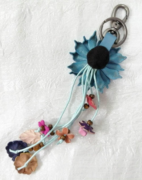 Padee Genuine Leather Dahlia Flower Keychain Keyring Snap Strap for Hanging Handbag Wallet Purse Car Handmade Hook#HOOKMKEY...