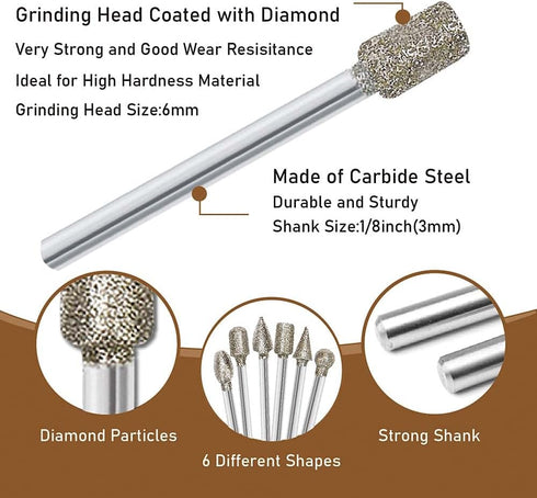 Stone Carving Set Polishing Diamond Burrs, Rotary Tools Accessories Grinding Burrs with 1/8 inch Shank For Carving, Engraving, Grinding, Polishing...